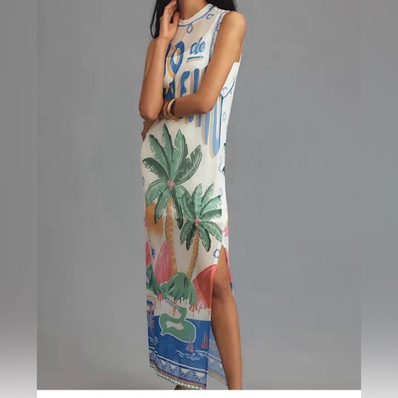 Anthropologie Farm Rio Sunset Graphic Tank Top in Blue and Pink - Picture 4 of 4